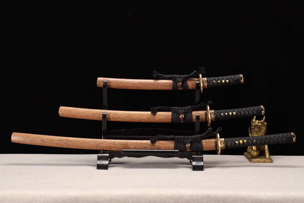 Damascus folding steel samurai sword set,clay burning blade sword set,handmade full tang katana set loveyitadj