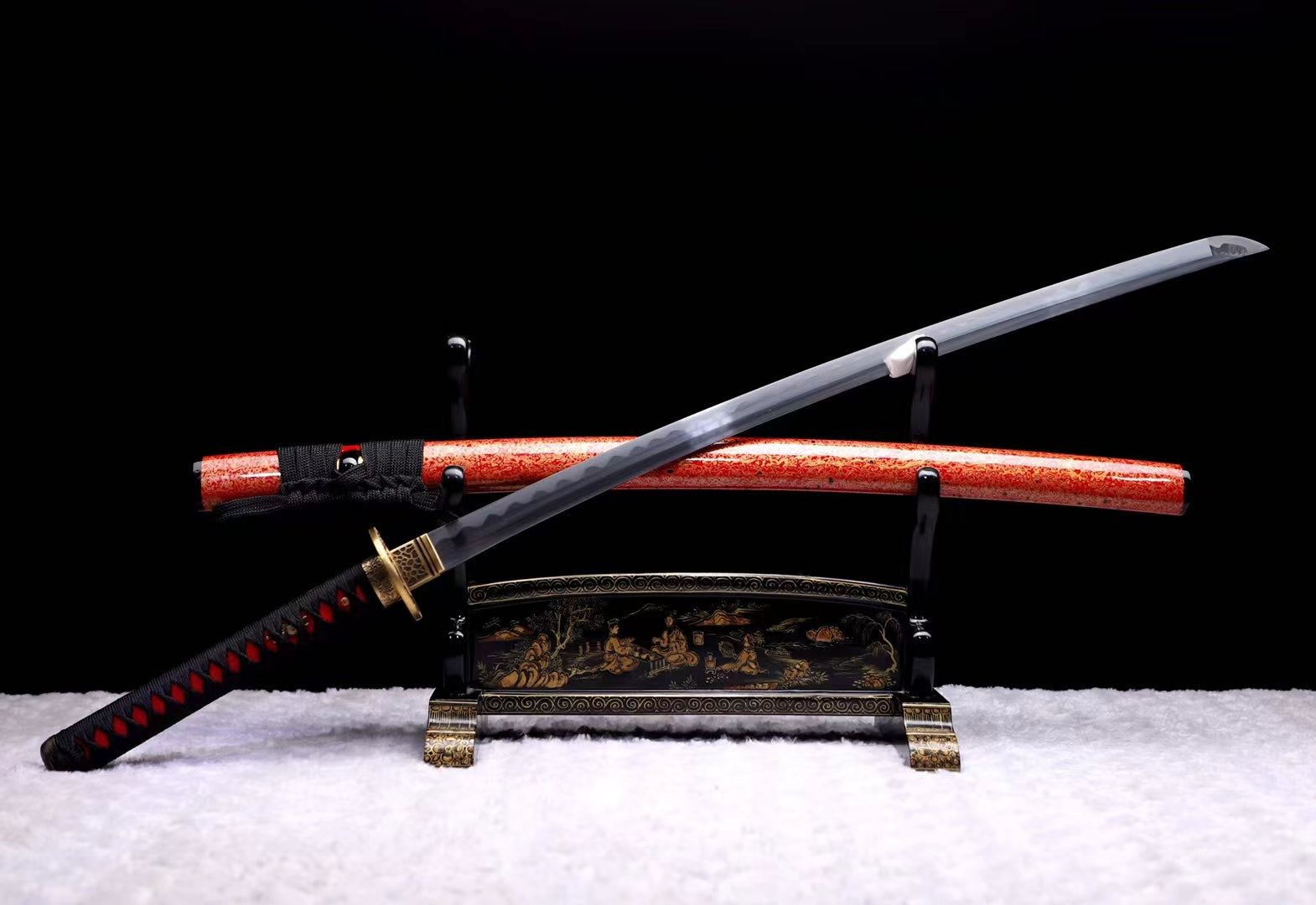 Damascus steel T10 steel clay burnt blade samurai sword/real